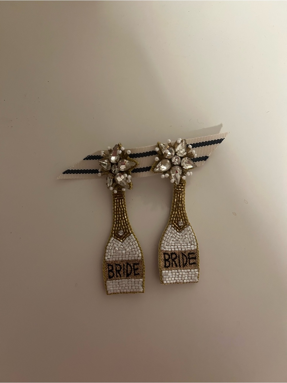 Bride Champagne Bottle Drop Earrings with Crystal Accents